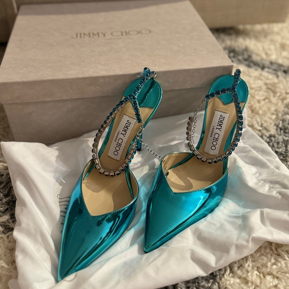 New Jimmy Choo Saeda 100 Pumps with Crystal Embellishment